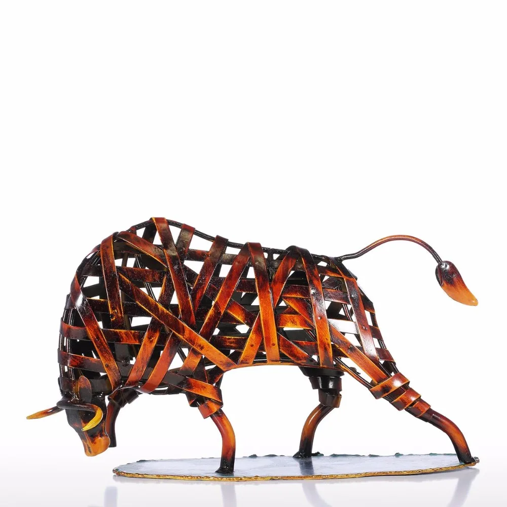 

Tooarts Metal Weaving Cattle Statuette Red Iron Art Sculpture Figurine Modern Home Decoration Accessories Animal Craft Gift
