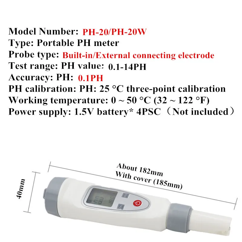 Портативный ЖК-цифровой рН-метр ручка тестер точность 0,1/0,01 аквариум бассейн воды тестер Встроенный/внешний подключения электрода 40