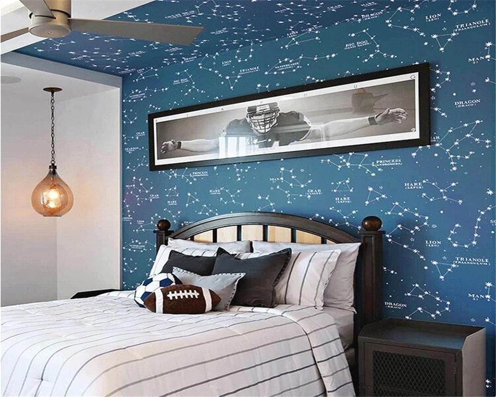 Us 28 01 31 Off Beibehang Mediterranean Style Children S Room Wallpaper Green Dark Blue Stars Boy Bedroom Living Room Tv Background 3d Wallpaper In