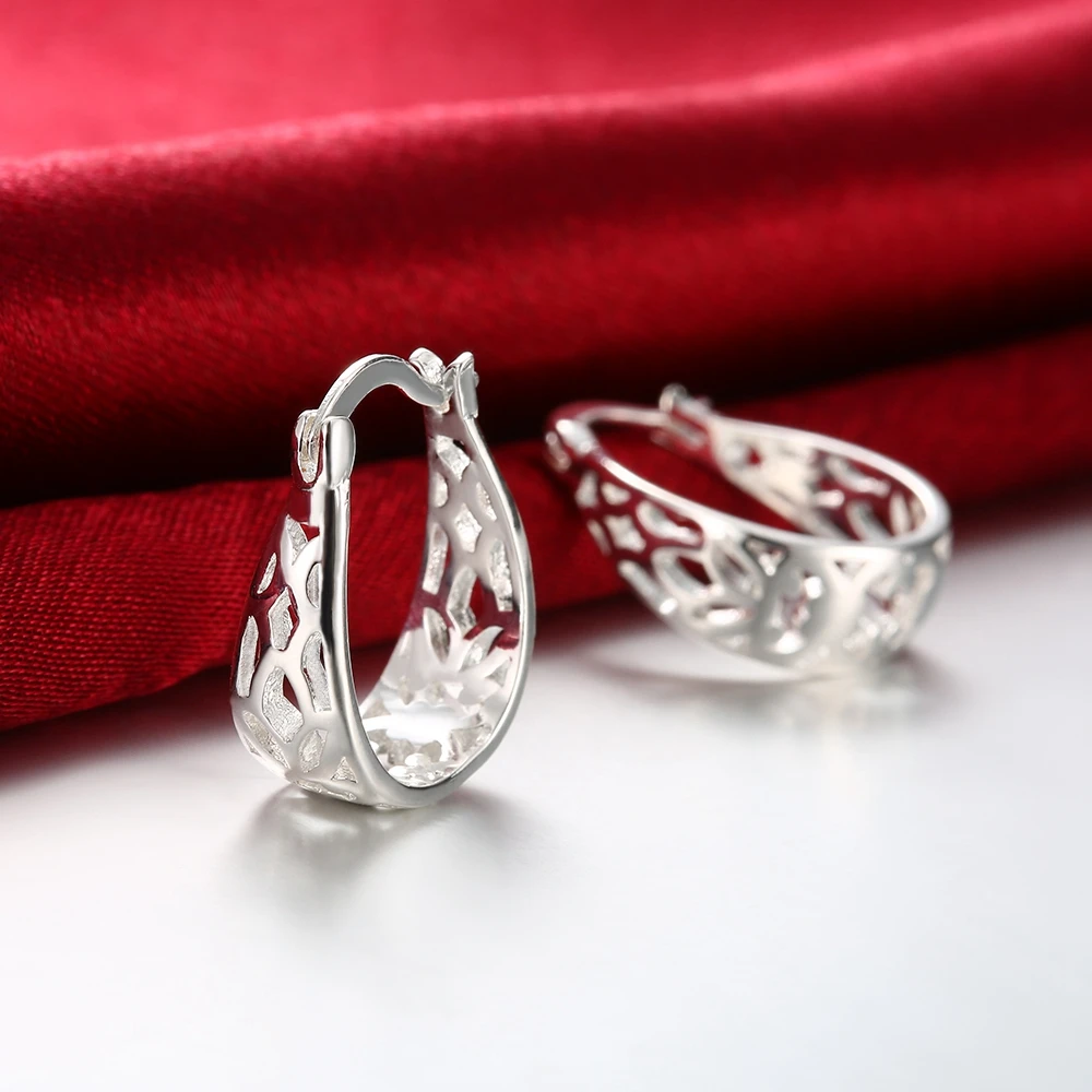 

925 Jewelry Silver Plated Fashion Women Party Jewelry Egg round Hollow Flower Hoop Earrings for Lady Gift trendy fashion
