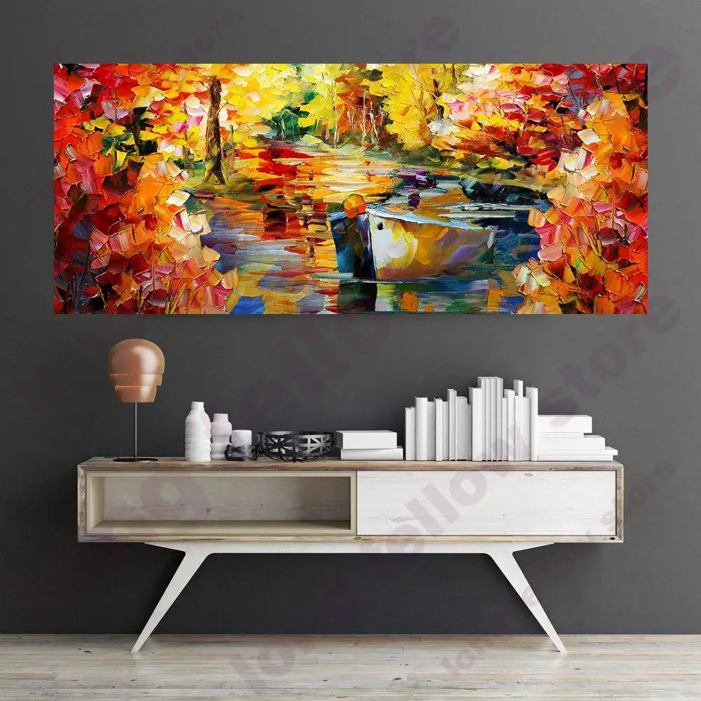 Handpaint Knife Painting Artwork The Boat on the Lake Knife Oil Canvas Painting for Home Decoration Handmade Room Lobby Wall Art Handpaint Knife Painting Artwork The Boat on the Lake Knife Oil Canvas Painting for Home Decoration Handmade Room Lobby Wall Art