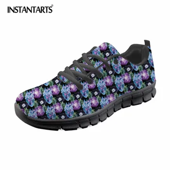 

INSTANTARTS Watercolor Hearts Pattern Women's Casual Sneaker Shoes 2018 Fashion Lace Up Flat Shoes Breathable Air Mesh Flats