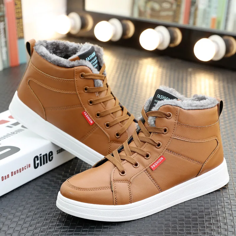 

2018 Hot Men Shoes Fashion Warm Fur Winter Men PU Leather Boots Waterproof Snow Boots Footwear Canvas Casual Shoes Men NNT-25