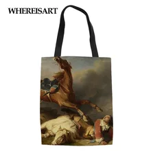 WHEREISART известная картина с лошадьми женские парусиновые сумки для Покупок Сумка-тоут для покупок экологичный наплечный мешок универсальный мешок леди Olils