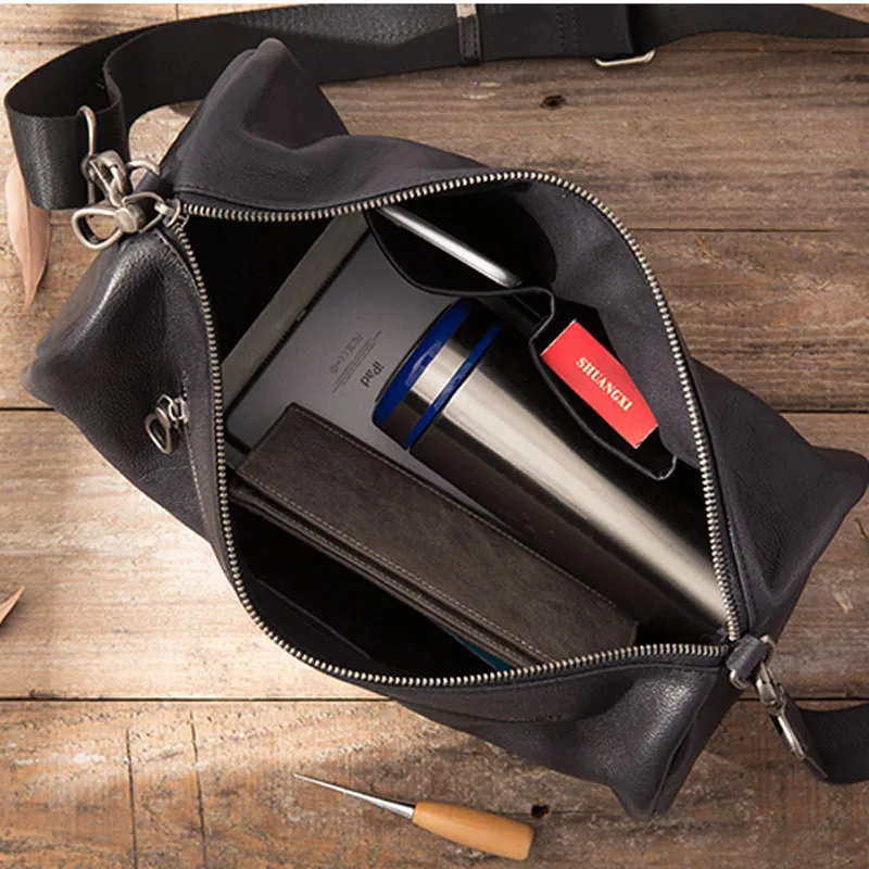 AETOO Men's first layer leather shoulder bag Retro leather diagonal small bag Handmade fashion cylinder casual men's bag