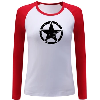 

IDzn Cool Jeep Distressed Star Graphic Raglan Sleeve Women's T Shirt Casual Spring Autumn Long Sleeve T-shirt for Birthday Gift