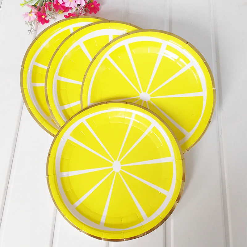 

8pcs/lot 9inch Lemon paper plate Cake topper Disposable Tableware Party Supplies Dessert dish Adult For Wedding