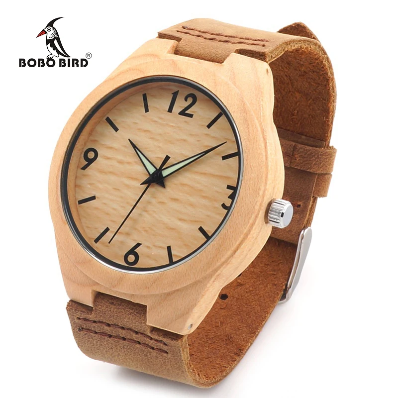 Prix pour Bobo bird hommes minimaliste naturel bambou japonais quartz en bois cadran bande de cuir véritable montre-bracelet avec boîte-cadeau pour les couples Prix pour Bobo bird hommes minimaliste naturel bambou japonais quartz en bois cadran bande de cuir véritable montre-bracelet avec boîte-cadeau pour les couples