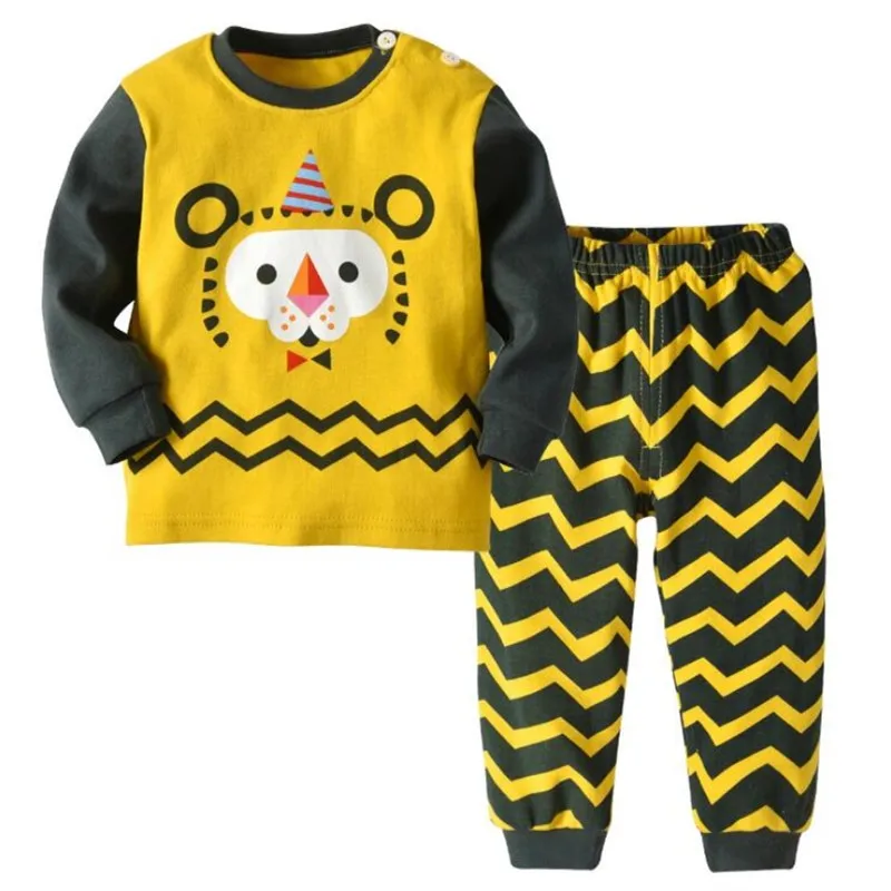 Комплекты детской одежды; новые детские комплекты одежды с принтом животных из мультфильмов для девочек и мальчиков; комплекты хлопковой одежды для малышей - Цвет: Yellow Tiger