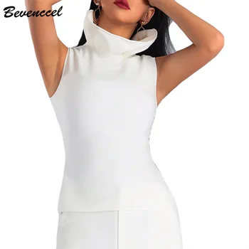 

Bevenccel 2020 New White Sexy Sleeveless O Neck Women Tops Ruffle Bodycon Casual Elegant Women Club Party Tank Top