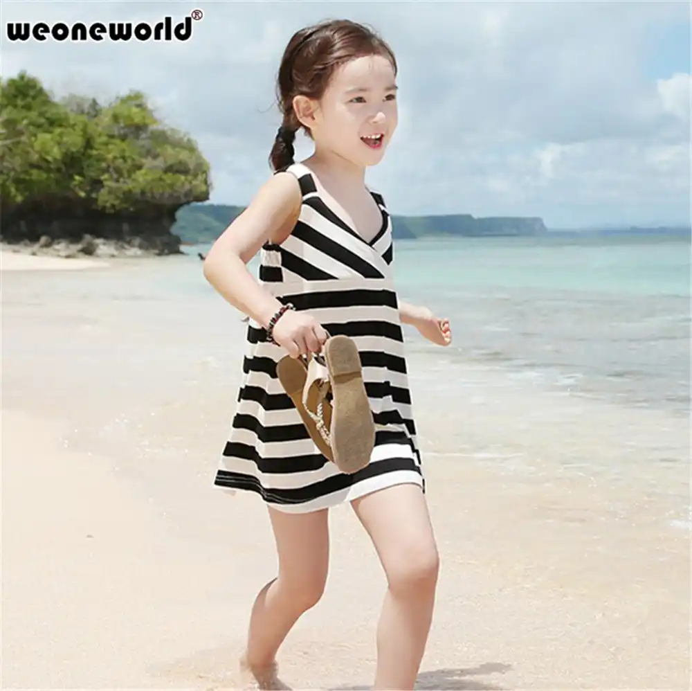 Weoneworld Baby Girls Black Or Red White Striped Dresses Kids