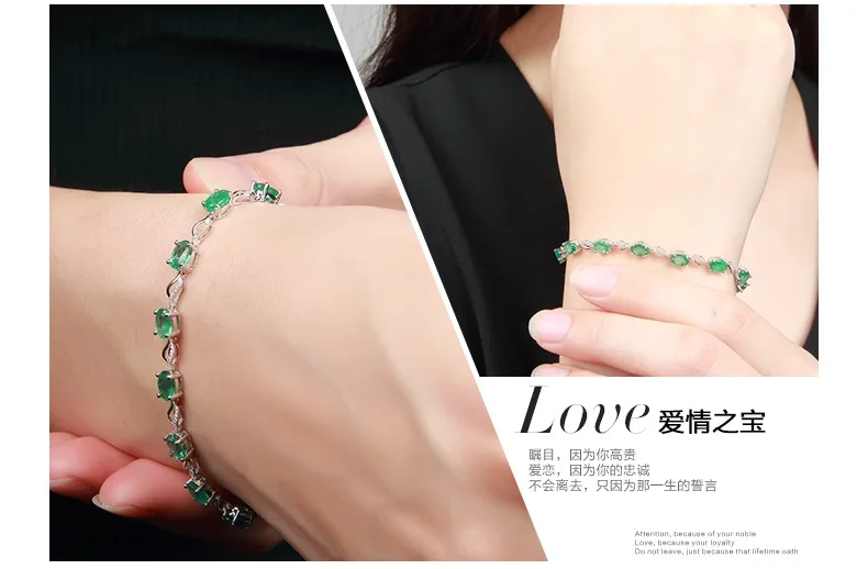 Новинка, серебряный браслет-цепочка с зеленым циркониевым камнем для женщин, браслет на запястье, модные ювелирные изделия