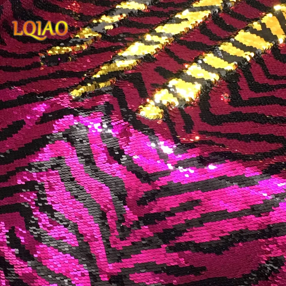 Zebra Fuchsia Gold Reversible Sequin Fabric 08