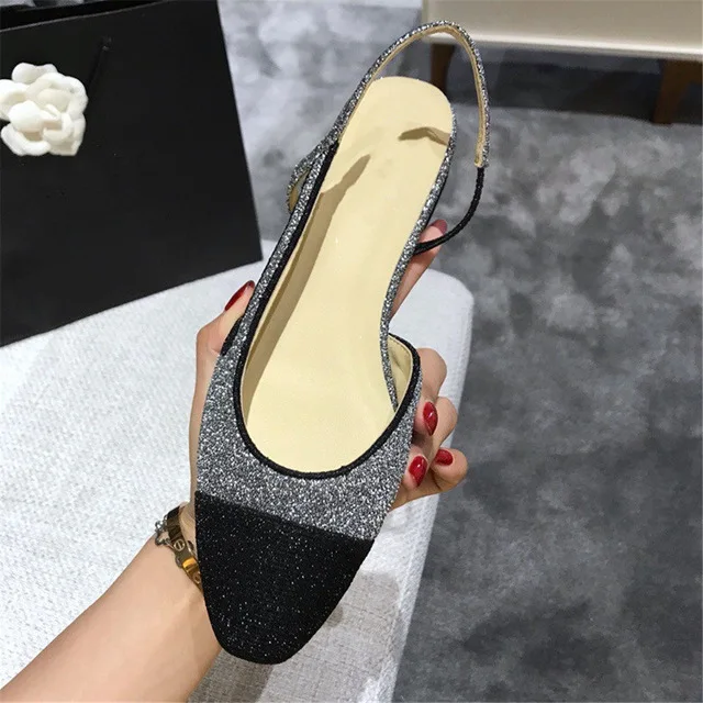 Queepace Designer Brands Italy Top Mirror Quality Women's Shoes Cow Leather Women's Sandals Ankle Straps Women's Flats Sandals - Цвет: Fabric Flats Bling