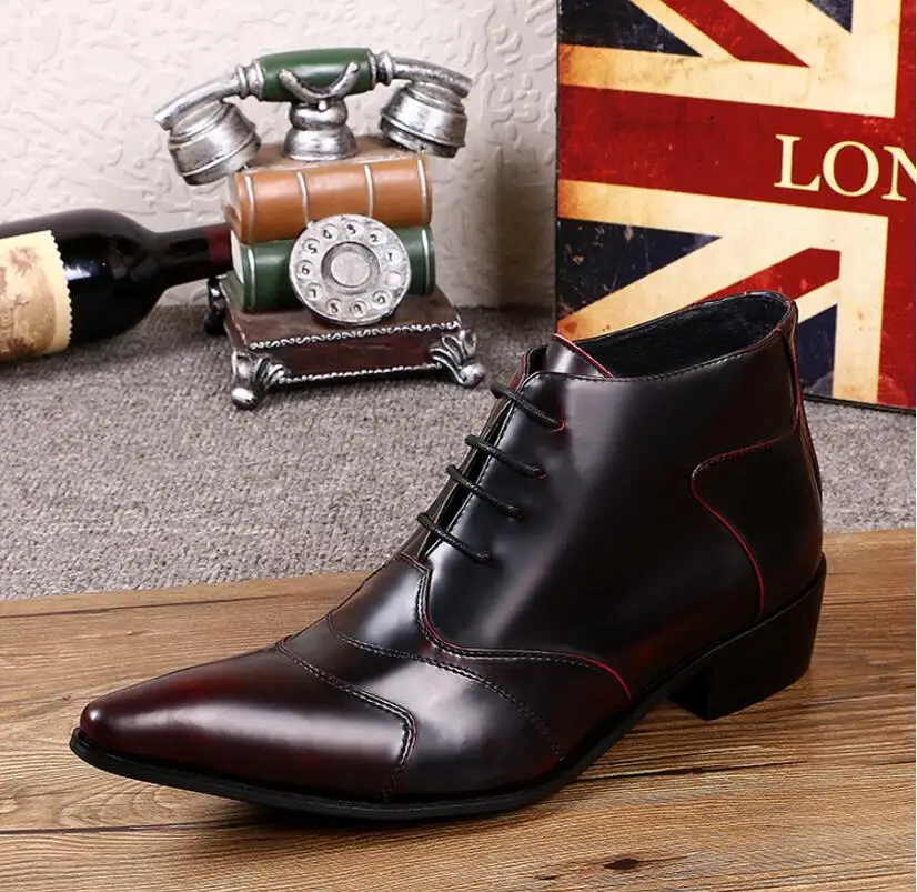 Кожаные туфли на высоком каблуке с острым носком в европейском и американском стиле свадебные туфли на шнуровке мужские Ботинки martin мужская обувь