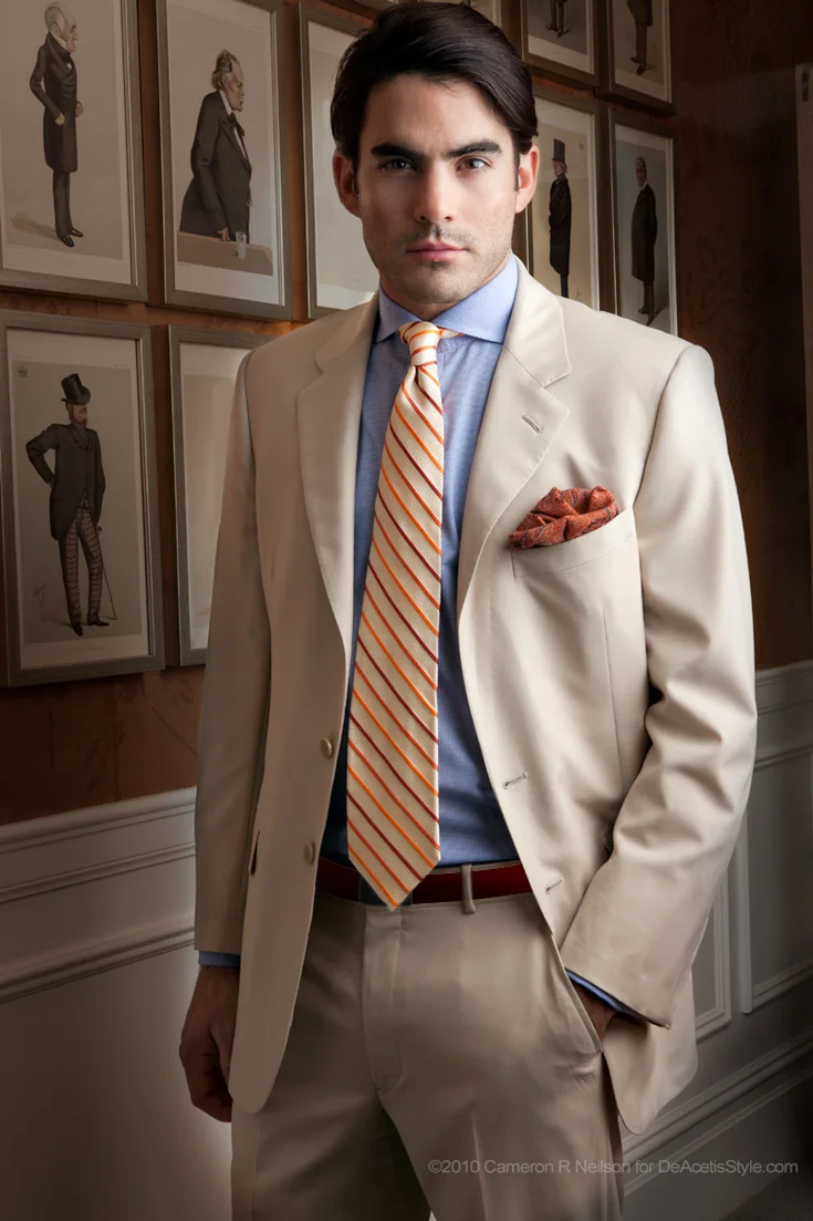 beige and blue suit suit la light pink skinny tie