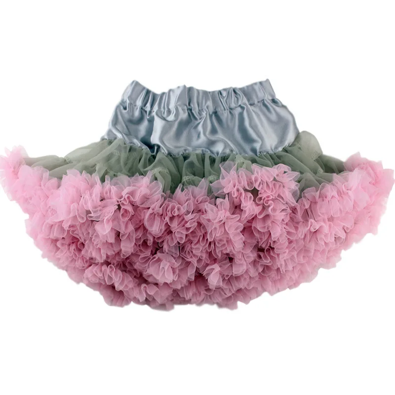 

Girls Fluffy Pettiskirt Grey with pink hem Tutu Skirt more colors available Baby Girls Party Wear Birthday Dance Clothing