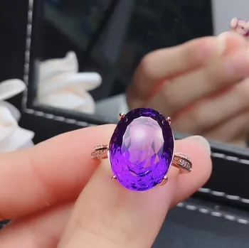 

Amethyst ring Free shipping Natural real amethyst 925 sterling silver Fine jewelry 12*16mm
