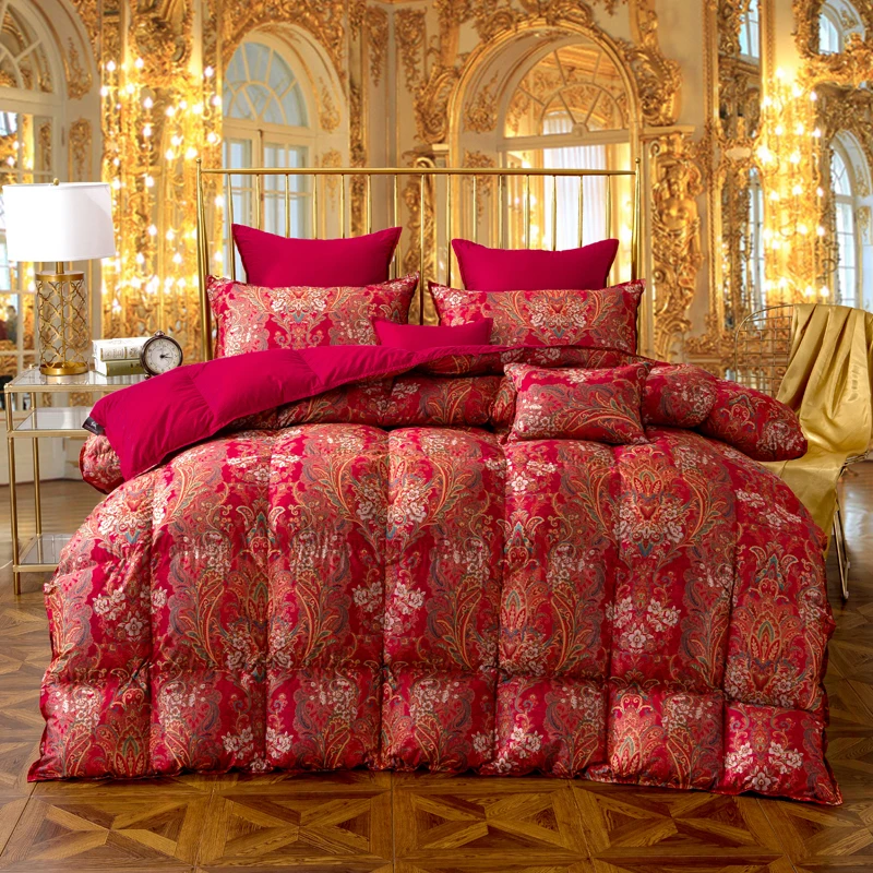 

Red Wedding Goose down Duvet winter stiching quilted Quilt bedding Throw blanket king queen twin size
