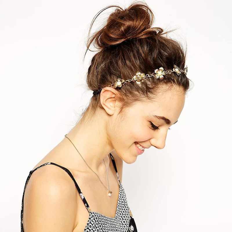

Ubuhle Women Girls Boho Jewelry Leaf Flower Headband Gold Hair Leaf Crown Tiara Golden Headwear Hair Bands Gold Hair Jewelry