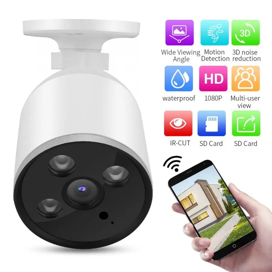 

Wireless Network IP Camera Bullet IR Night Vision Waterproof Security Camera 110-240V 2019