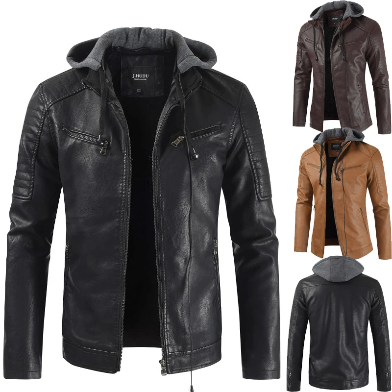 

Men's PU Jackets Coats Motorcycle Leather Jackets Autumn Men Leather Clothing Male Casual Hooded Coats DL938