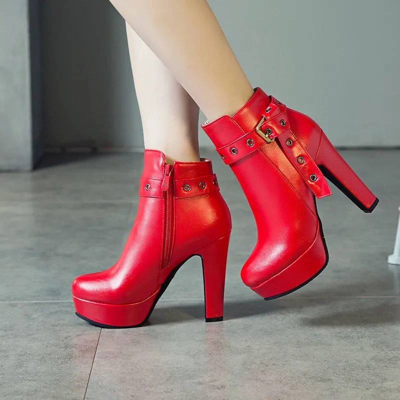 

YMECHIC 2024 New Fashion Ladies Wedding Party Shoes High Heels White Blue Platform Heeled Rivet Knot Ankle Boots Bootie Big Size