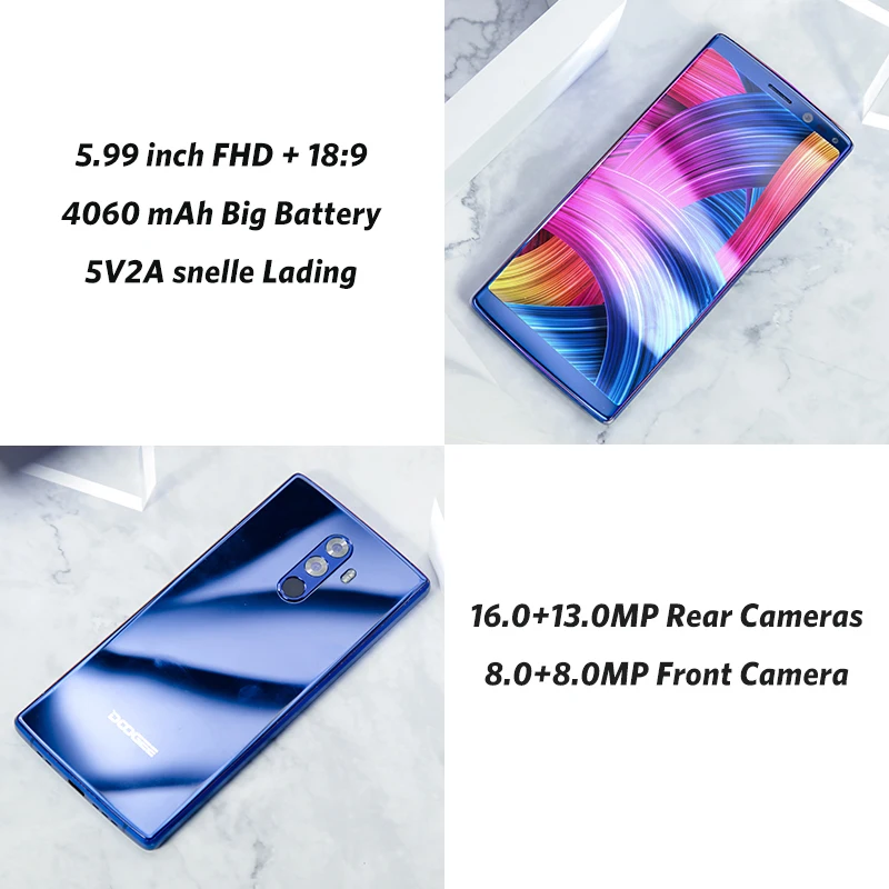 Doogee Mix 2 5 99 дюйма FHD + 18:9 мобильный телефон Andorid 7 1 P25 Восьмиядерный 6 GB 64 16MP 13MP двойной