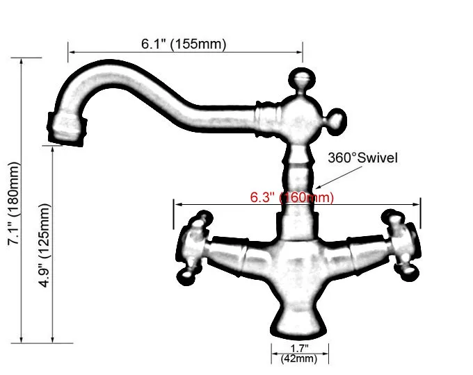 Polished Chrome Red Copper Brass Swivel Spout Double Cross Handles Kitchen/Bar Bathroom Sink Faucet Hot&Cold Mixer Tap anf904