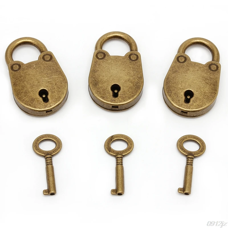 Locks 1 set (3Pcs) Old Vintage Antique Style Mini Archaize Padlocks Key