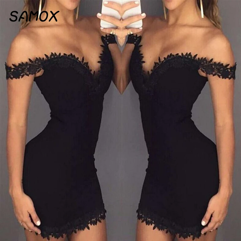 

JSMY 2019 New Summer Party Dress Fashion Deep V-neck Flower Lace Slim Sexy Pack Hip Dress