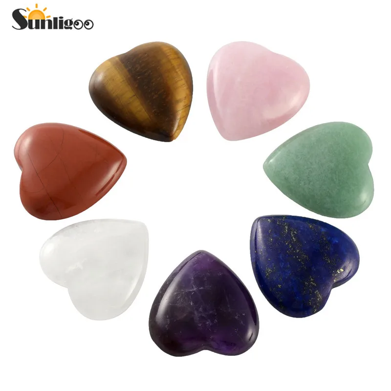 

Sunligoo 7 Chakra Reiki Healing Crystals Tumbled Heart Cabochon Stones Crystal Quartz CAB Beads Energy Gemstones Home Decoration