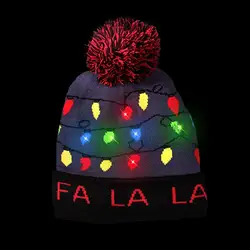 LED светодио дный Light-up вязаные Рождественская шапочка унисекс теплая Рождественская шапка детская любимая качественная шапка Nieve