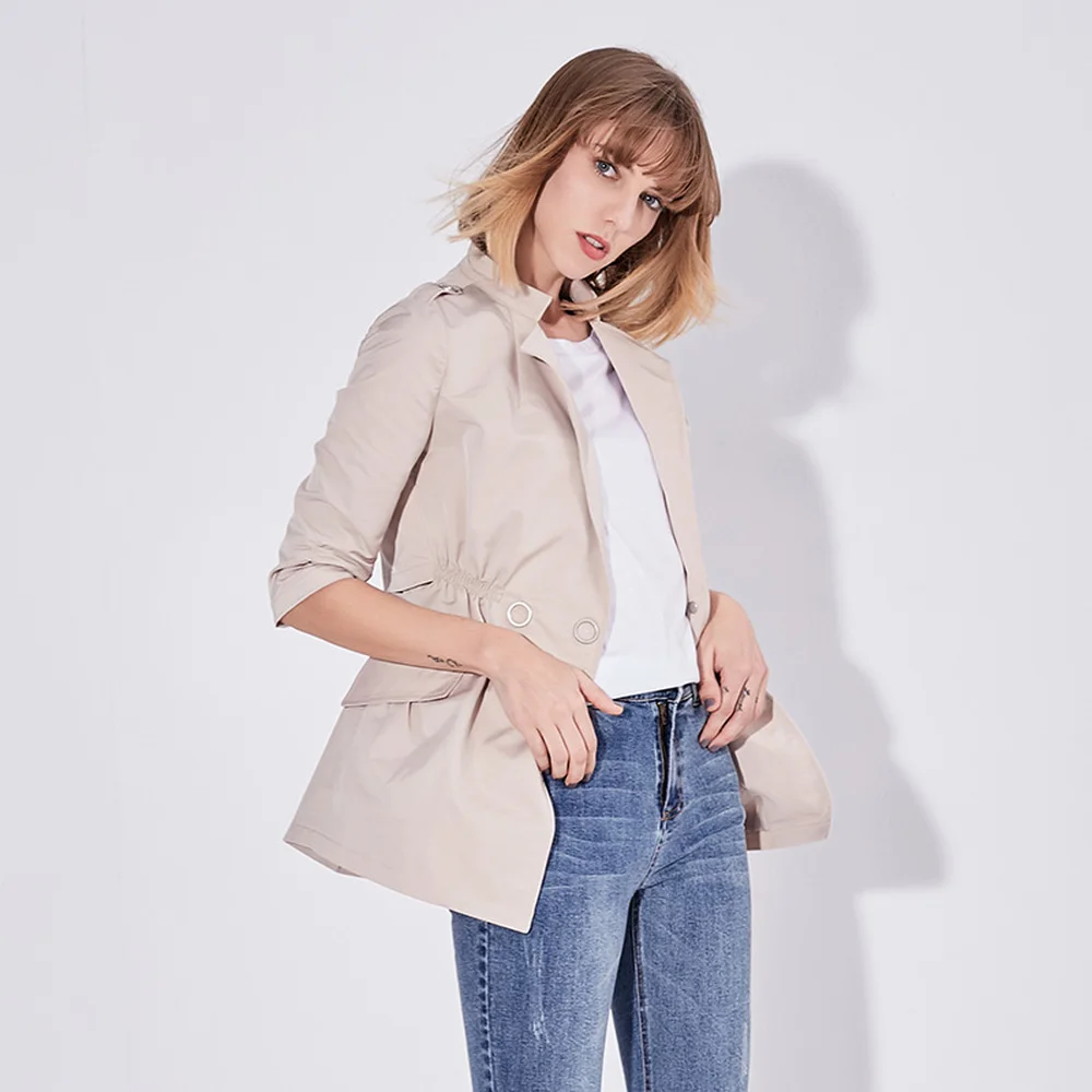 Printemps Automne Cinq Mince Nouveau Mode Confort Femme Rue Femmes Solide Manches Casual Veste 2018 airport Couleur Blue Pliant Et Point dqwIvtdRE