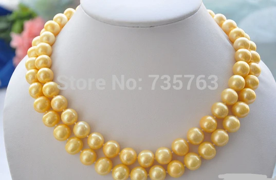 

xiuli 0014661 A++ 2row 18" 12mm ROUND GOLDEN FRESHWATER PEARL NECKLACE