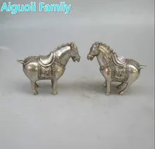 Collectible Decorated Chinese Old Handwork Tibet Silver Carved Tang Horse Statue/Antique antiques 1 Pair Metal Horse sculpture