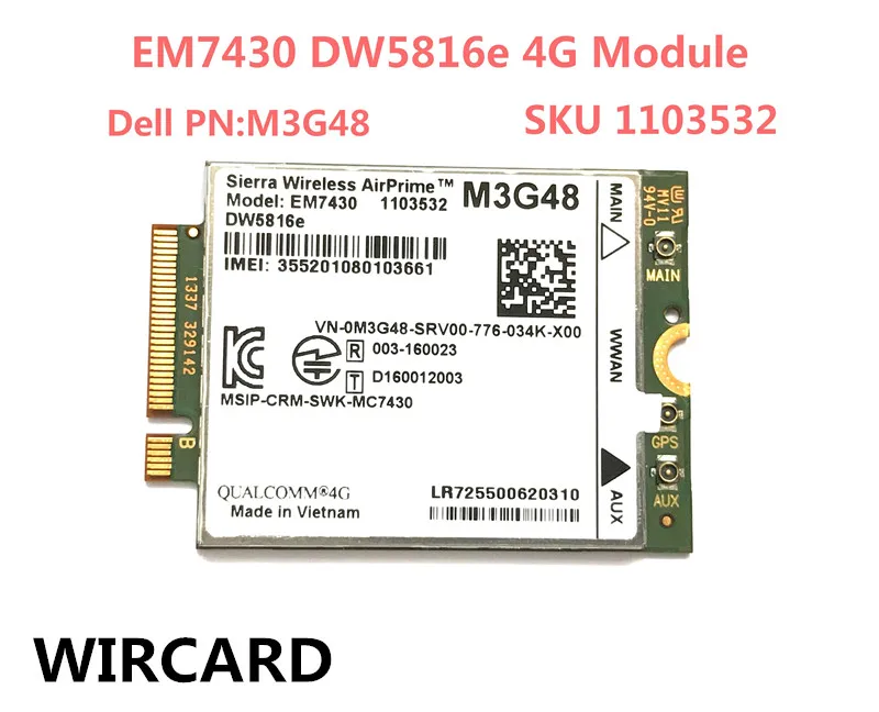 EM7430 DW5816e GOBI6000 Cat6 300M 4G сим-карту LTE DW5816e для DELL Latitude 7280 7285 7290 7389 7390 7480 7490 E7470