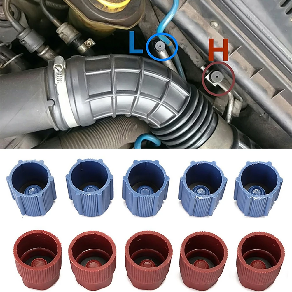 10 шт. автомобиль A/C Системы зарядки Порты и разъёмы фуражка R134a+ длинным низом, Кепки s(красный+ синий) автомобильной принадлежости для кондиционирования воздуха