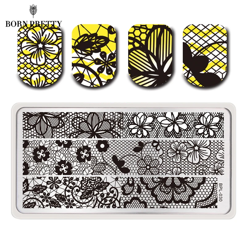 

BP-L030 Full Lace Plate Nail Art Stamp Template Image Rctangular Stamping PLates BORN PRETTY 12 x 6cm