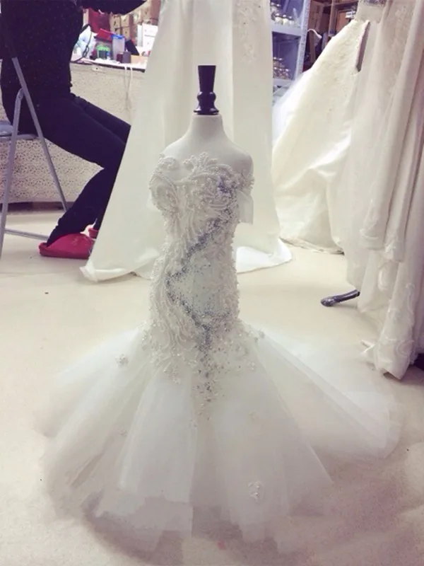 

Luxury Tulle Flower Girl Dresses with Pearls Beading Mermaid Girls Birthday Party Dress Holy First Communion Dress Custom Made