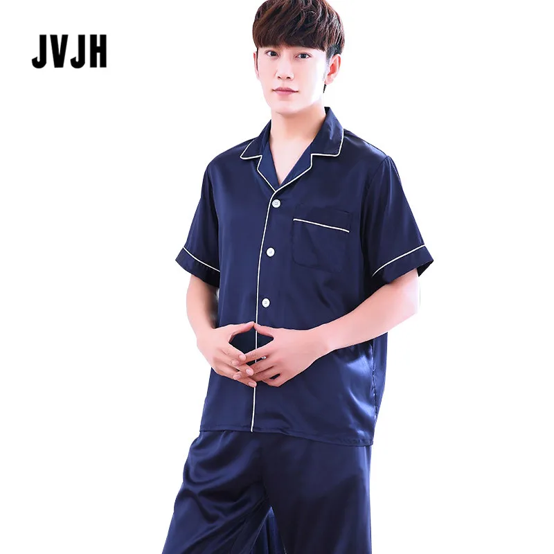 Jvjh 2018 Новый Для Мужчин's пятен Шелковый пижамный комплект с шортами Для мужчин пижамы шелковые атласные пижамы Для мужчин пикантные
