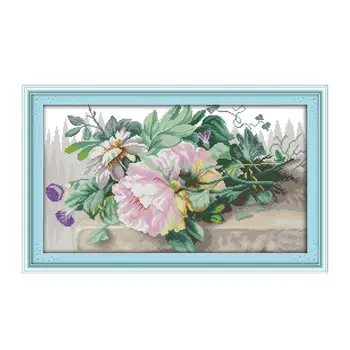 

Modern minimalist beautiful blooming flowers three-dimensional embroidered thread hand cross stitch suit plant flower embroidery