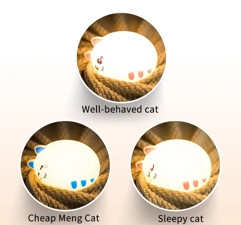 Силиконовый светодиодный ночник с usb-зарядкой в виде милого кота и животного, ночной Светильник для детской спальни, дыхательный Ночной светильник 7 цветов, подарок на день рождения для детей