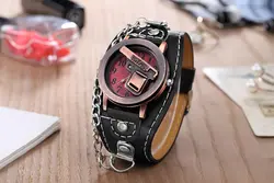 Мода Досуг флип-топ ремень кварцевые мужские часы кожаный ремень женские часы punk стали наручные часы