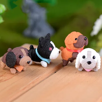 

4pce/set Cute Wool Puppy Dolls Cartoon Anime Figure Micro Landscape Ornaments DIY Resin Crafts Accessories Figma Gifts for Kids
