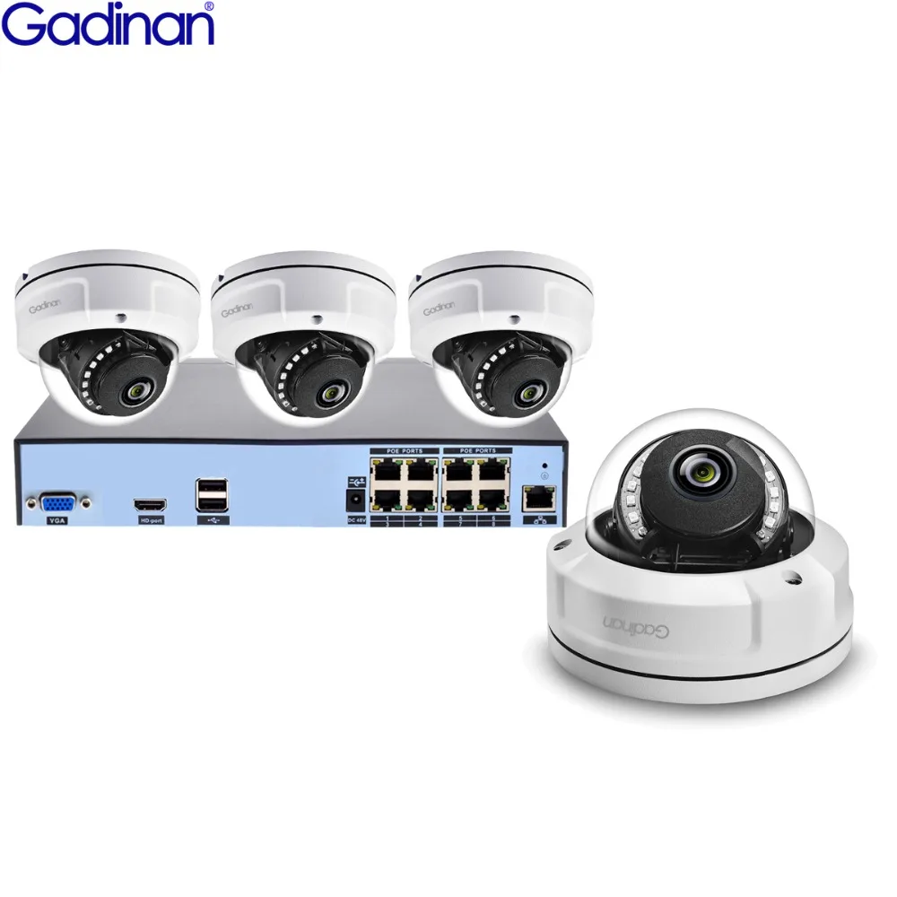 GADINAN 4MP POE CCTV Системы H.265 8CH NVR с 4 шт. 4MP Камера s антивандальные купола IP Камера p2P видеонаблюдения комплект