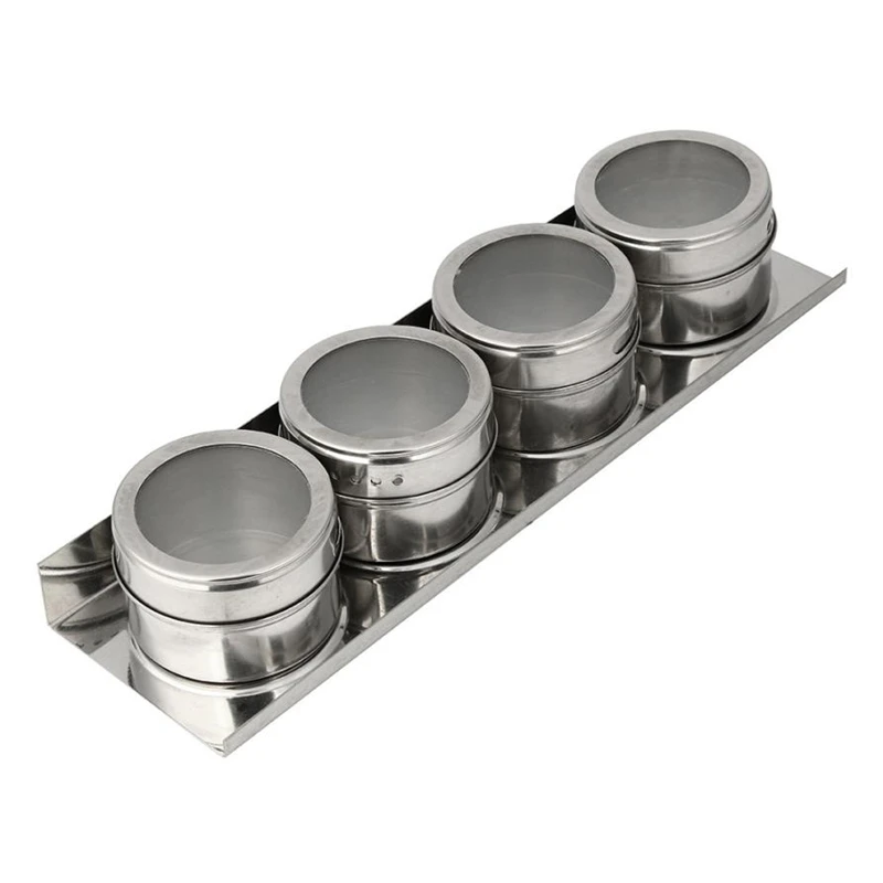 New Creative 4PCS Stainless Steel Magnetic Spice Storage Jar Tins Container With Rack HolderWear-resistant Durable Easy useC030102