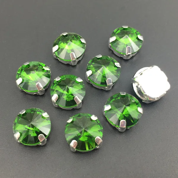 grass green Стеклянные хрустальные серебряные коготь 6,8, 10,12, 14~ 18 мм круглые Rivoli Форма пришить горный хрусталь бисер для одежды Обувь Аксессуары Украшение сделай сам - Цвет: grass green