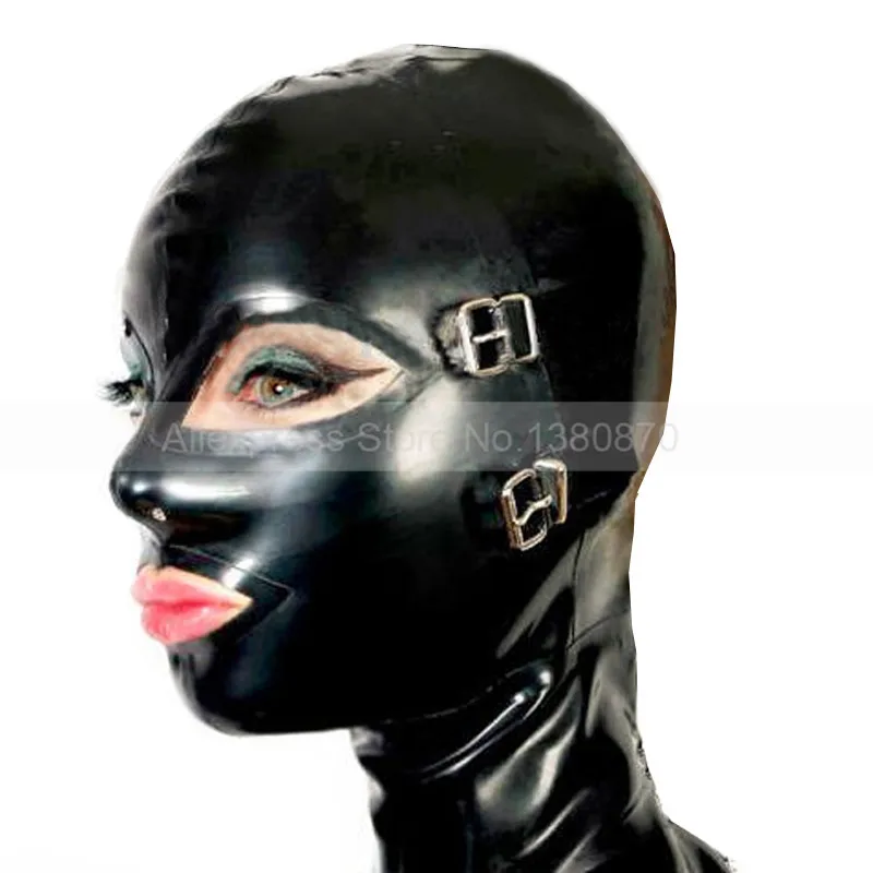 

Sexy Latex Hoods Unisex Costumes Natural Rubber Mask with Eyepatch and Mouth Piece S-LM158