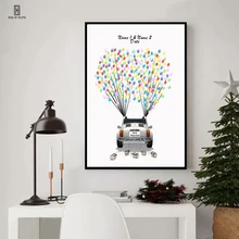 Романтическая свадебная машина с воздушными шарами бесплатное пользовательское имя, дата Печать на холсте отпечаток пальца DIY Фирменная Гостевая книга для украшения свадьбы